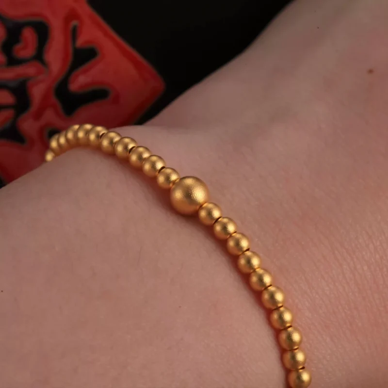 24k-gold-Bracelets-AZK-7011-2 24k gold bracelet, hand-forged gold bracelet, pure gold beaded bracelet