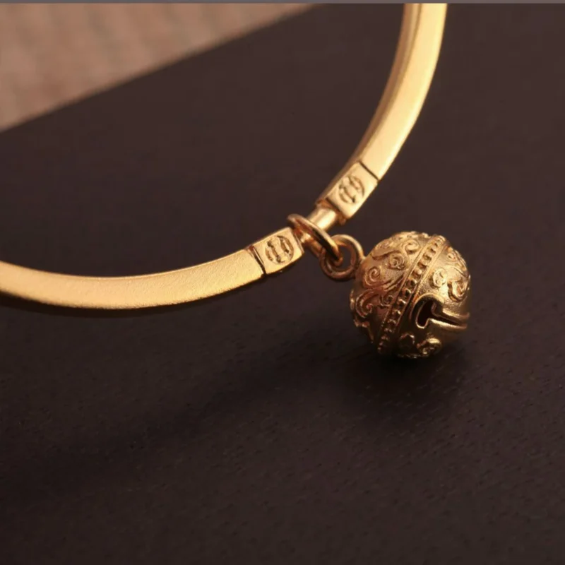 24k-gold-Bracelets-AZK-7016-1 gold bell bracelet, spiritual 24k gold jewelry, hand-forged gold talisman