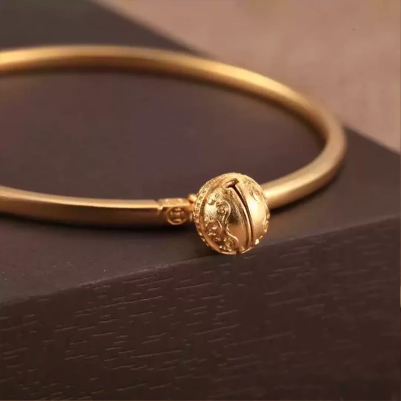24k-gold-Bracelets-AZK-7016-2 gold bell bracelet, spiritual 24k gold jewelry, hand-forged gold talisman