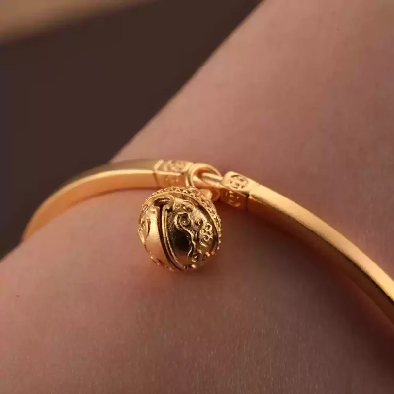24k-gold-Bracelets-AZK-7016-3 gold bell bracelet, spiritual 24k gold jewelry, hand-forged gold talisman