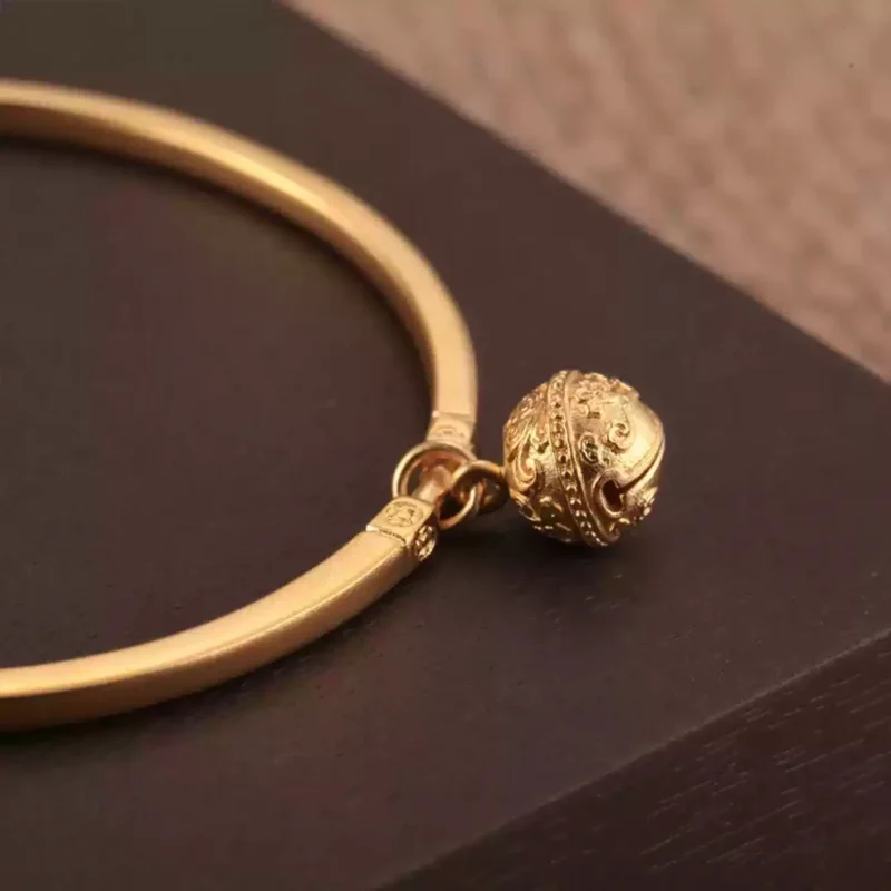 24k-gold-Bracelets-AZK-7016-4 gold bell bracelet, spiritual 24k gold jewelry, hand-forged gold talisman
