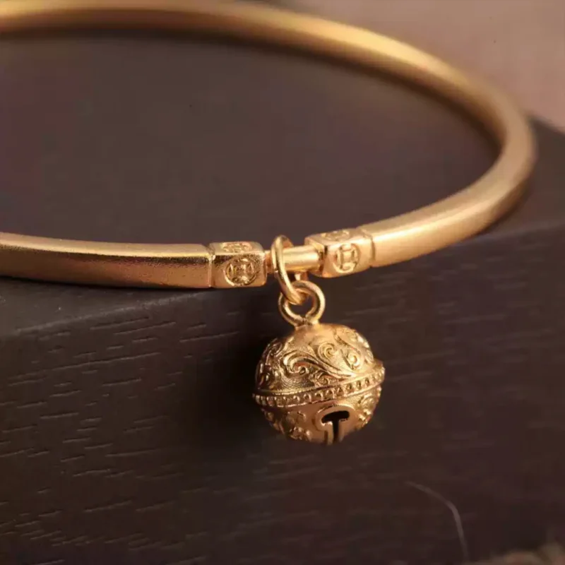 24k-gold-Bracelets-AZK-7016-5 gold bell bracelet, spiritual 24k gold jewelry, hand-forged gold talisman
