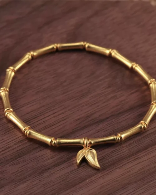 24k gold bracelet, bamboo gold bracelet, symbolic gold jewelry, hand-forged bracelet, cultural gold gift, movable gold bracelet
