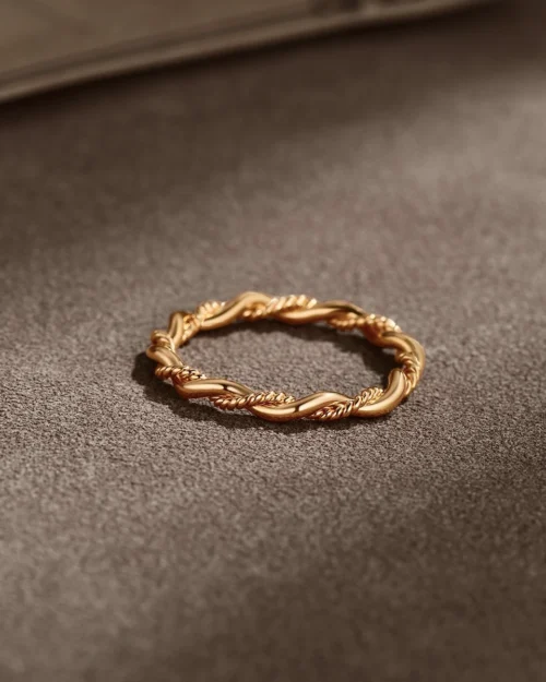 24k gold ring, hand-forged gold ring, braided gold ring