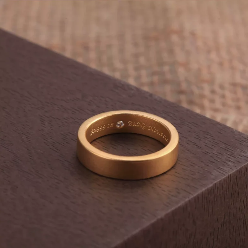 24k-gold-ring-AZK-7007-1 engraved 24k gold ring, hand-forged gold ring, 24k ring with hidden diamond