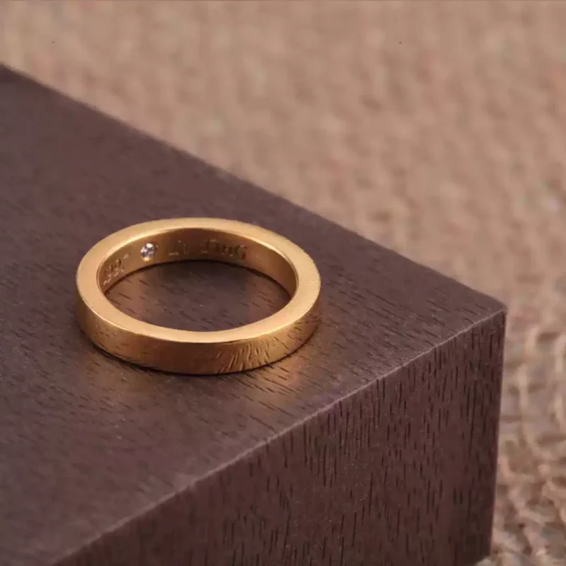 24k-gold-ring-AZK-7007-2 engraved 24k gold ring, hand-forged gold ring, 24k ring with hidden diamond