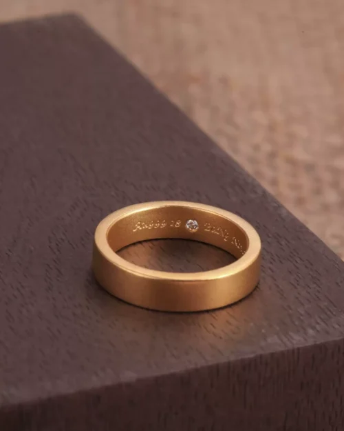 24k-gold-ring-AZK-7007-4 engraved 24k gold ring, hand-forged gold ring, 24k ring with hidden diamond