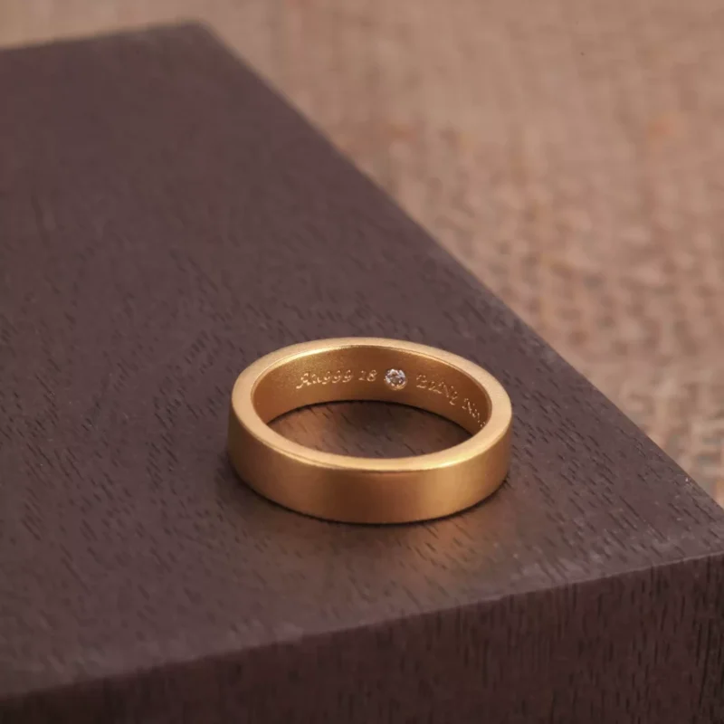 24k-gold-ring-AZK-7007-4 engraved 24k gold ring, hand-forged gold ring, 24k ring with hidden diamond