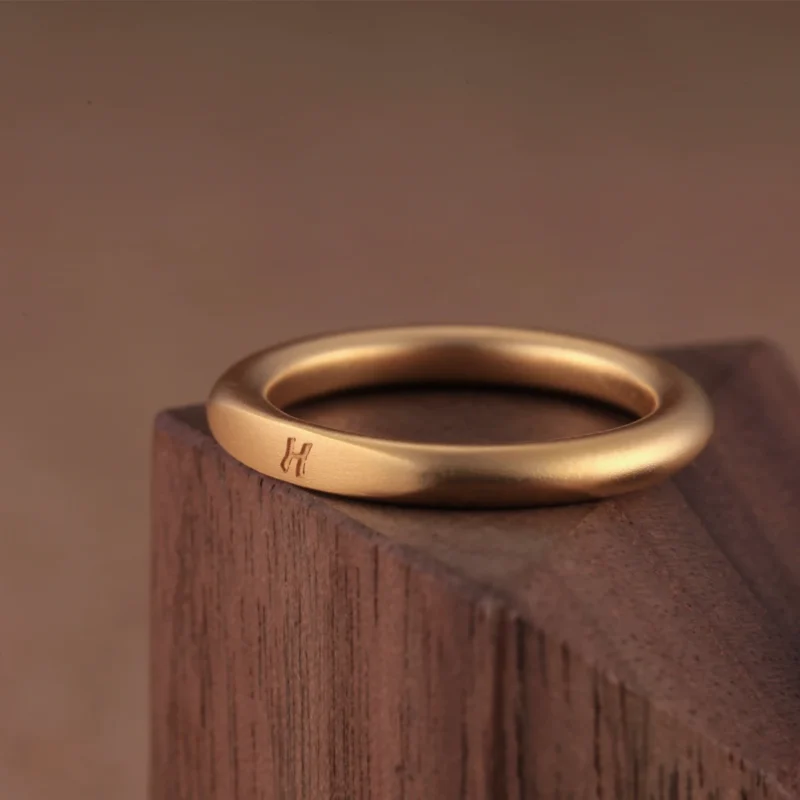 engraved 24k gold ring, hand-forged gold ring, minimalist gold wedding band