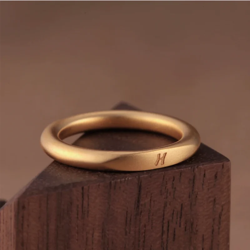 engraved 24k gold ring, hand-forged gold ring, minimalist gold wedding band