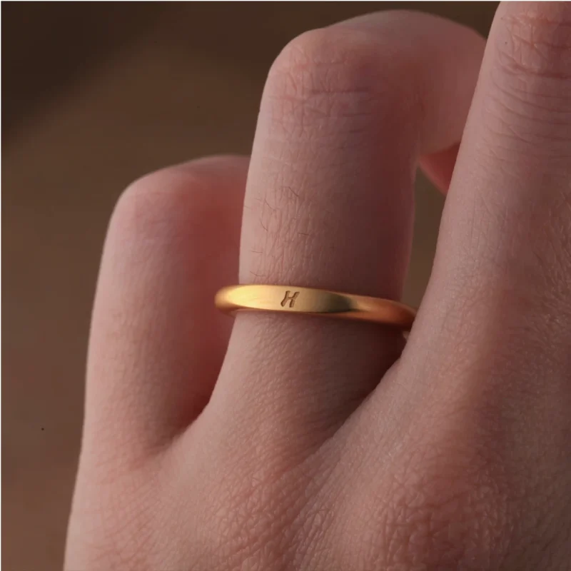 engraved 24k gold ring, hand-forged gold ring, minimalist gold wedding band