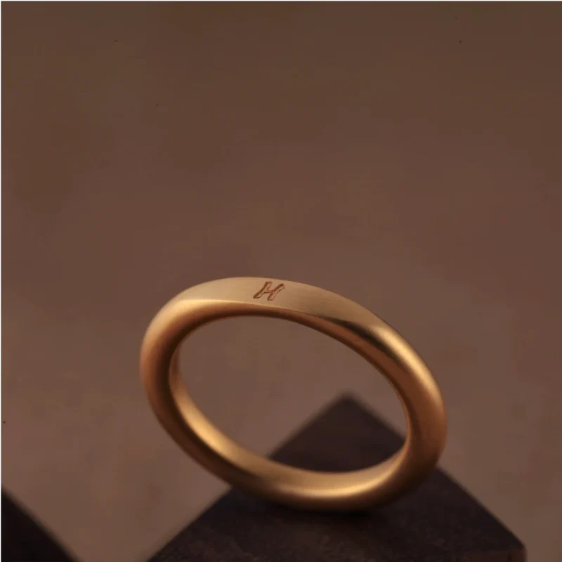 engraved 24k gold ring, hand-forged gold ring, minimalist gold wedding band