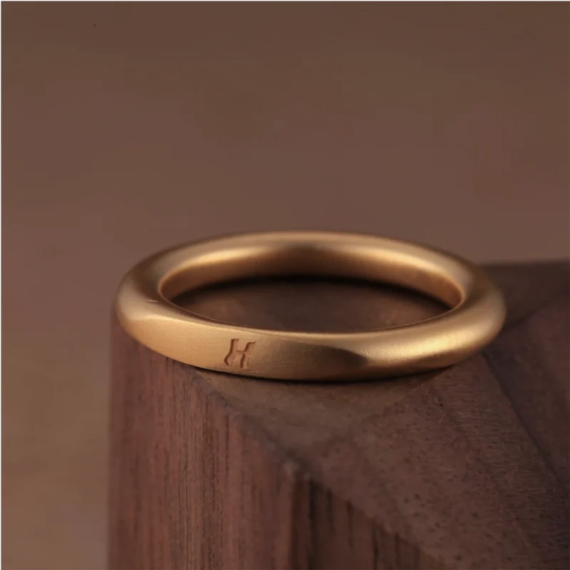 engraved 24k gold ring, hand-forged gold ring, minimalist gold wedding band