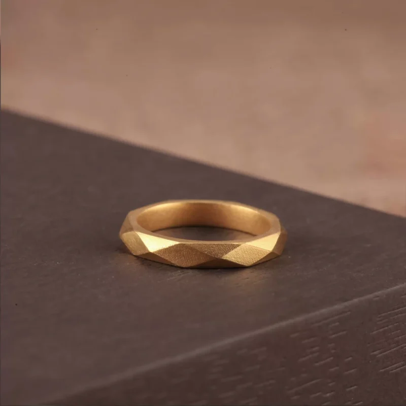 24k-gold-ring-AZK-7013-1 faceted gold ring, hand-forged 24k gold ring, geometric gold wedding band