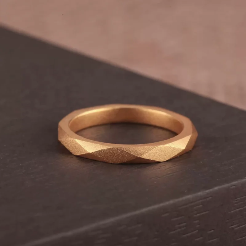 24k-gold-ring-AZK-7013-2 faceted gold ring, hand-forged 24k gold ring, geometric gold wedding band