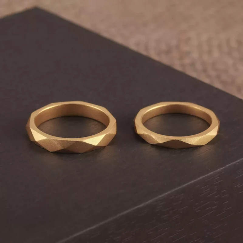 24k-gold-ring-AZK-7013-5 faceted gold ring, hand-forged 24k gold ring, geometric gold wedding band