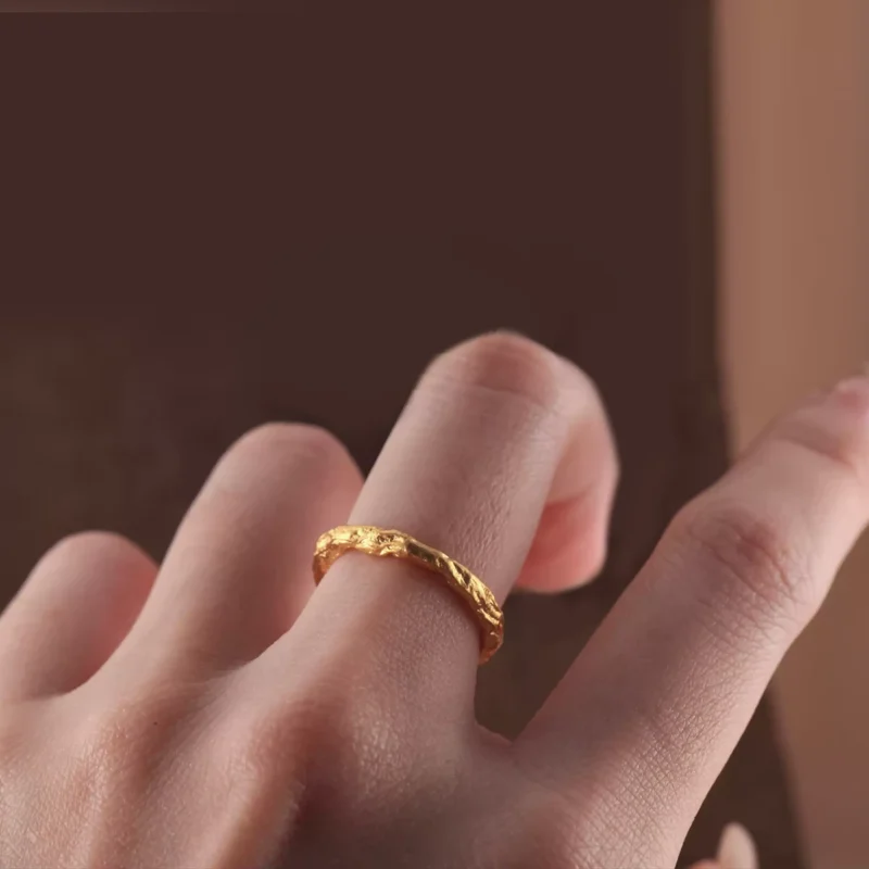 24k-gold-ring-AZK-7015-1 24k gold open ring, branch texture gold ring, hand-forged organic gold ring