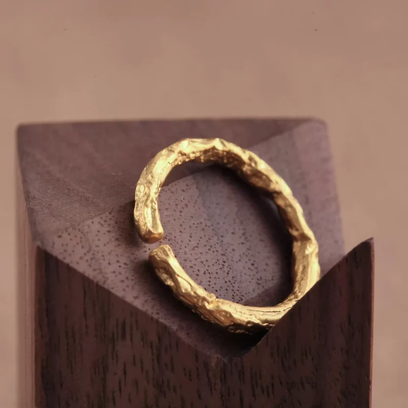 24k-gold-ring-AZK-7015-2 24k gold open ring, branch texture gold ring, hand-forged organic gold ring