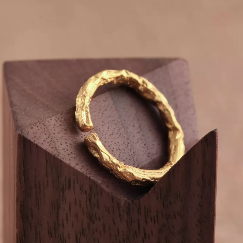 24k-gold-ring-AZK-7015-3 24k gold open ring, branch texture gold ring, hand-forged organic gold ring