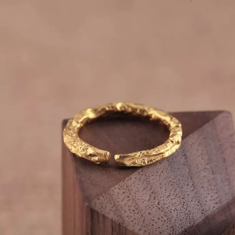 24k-gold-ring-AZK-7015-4 24k gold open ring, branch texture gold ring, hand-forged organic gold ring