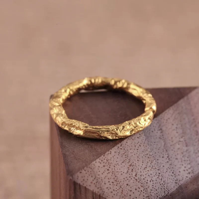 24k-gold-ring-AZK-7015-5 24k gold open ring, branch texture gold ring, hand-forged organic gold ring