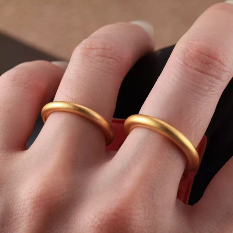 24k-gold-ring-AZK-7017-3 24k gold couple rings, minimalist gold wedding bands, hand-forged pure gold rings
