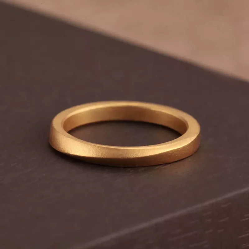 24k-gold-ring-AZK-7018-1 24k gold wedding bands, minimalist couple rings, hand-forged gold wedding rings