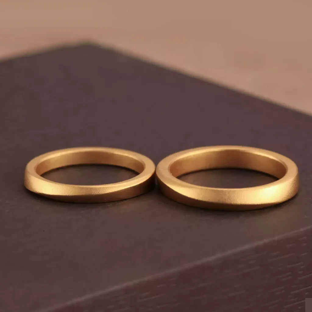 24k gold wedding bands, minimalist couple rings, hand-forged gold wedding rings