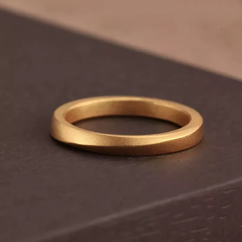 24k-gold-ring-AZK-7018-5 24k gold wedding bands, minimalist couple rings, hand-forged gold wedding rings