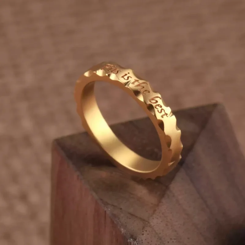 24k-gold-ring-AZK-7020-1 wave edge gold ring, engraved 24k gold band, hand-forged gold ring