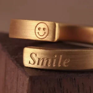Smile Engraved Open 24K Gold Ring – Handcrafted Pure Gold Feel-Good Band 2 Smile Engraved Open 24K Gold Ring, open end gold rings, smile engraved 24k rings, couple gold rings hand forged
