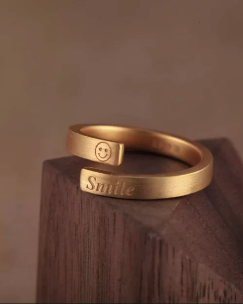 24k-gold-ring-AZK-7022-2 open end gold rings, smile engraved 24k rings, couple gold rings hand forged
