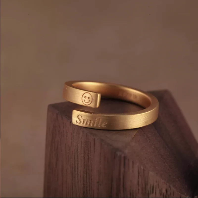 24k-gold-ring-AZK-7022-2 open end gold rings, smile engraved 24k rings, couple gold rings hand forged