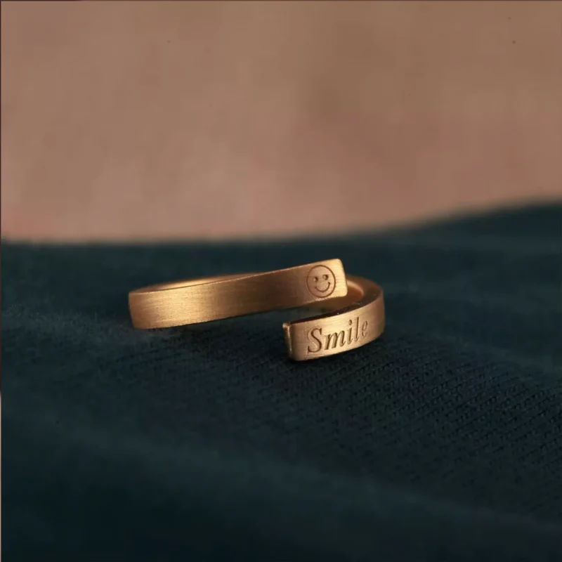 24k-gold-ring-AZK-7022-3 open end gold rings, smile engraved 24k rings, couple gold rings hand forged