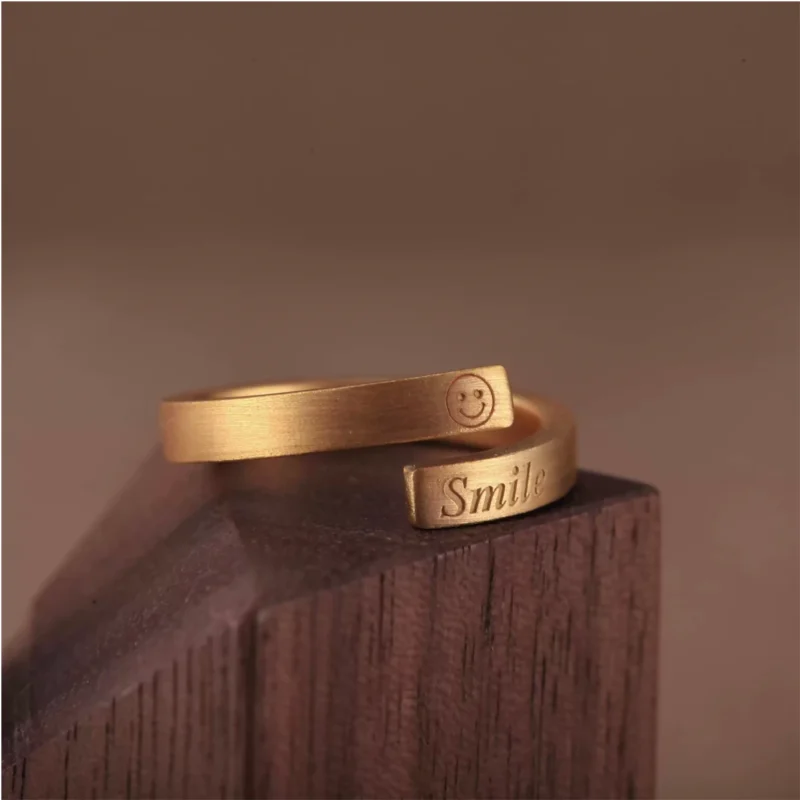 24k-gold-ring-AZK-7022-5 open end gold rings, smile engraved 24k rings, couple gold rings hand forged
