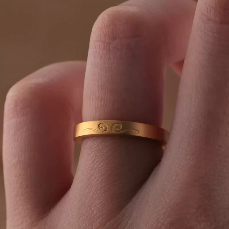 24k-gold-ring-AZK-7023-3 24k gold myth-inspired rings, hand-forged gold couple rings, symbolic gold wedding band