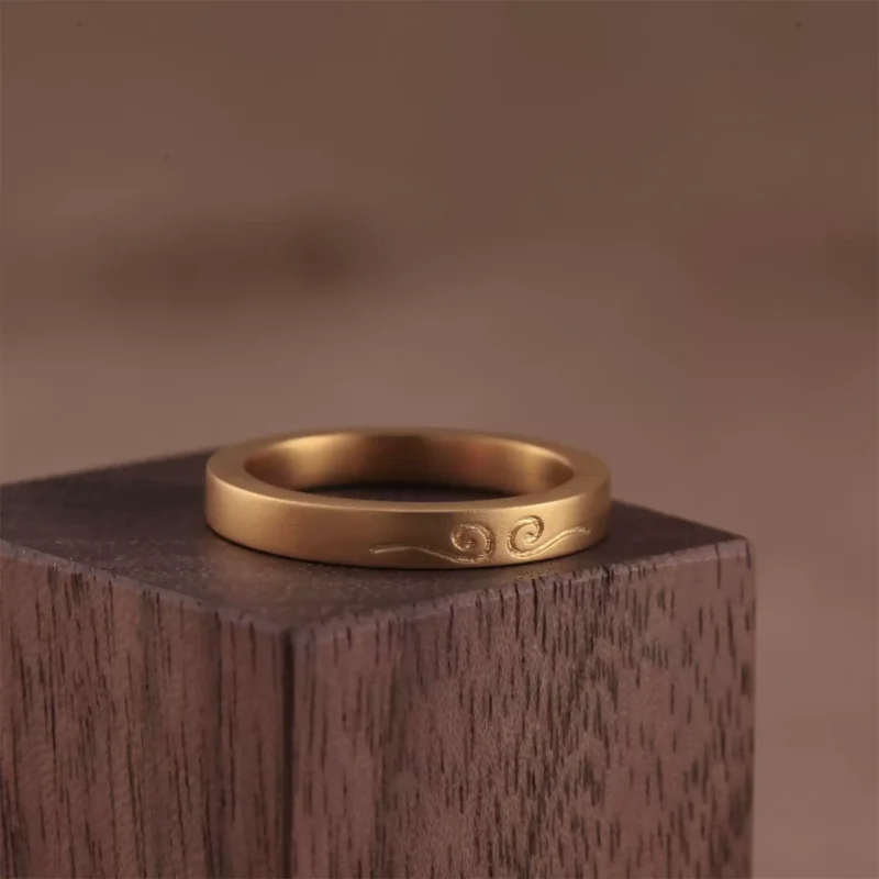 24k-gold-ring-AZK-7023-4 24k gold myth-inspired rings, hand-forged gold couple rings, symbolic gold wedding band