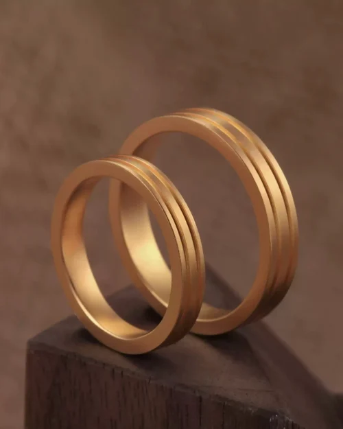 24k-gold-ring-AZK-7024-4 minimalist 24k gold wedding bands, hand-forged gold couple rings, double groove gold rings