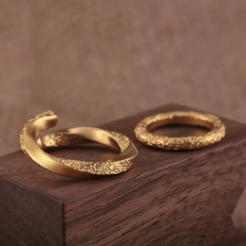 24k-gold-ring-AZK-7025-2 mobius gold wedding ring, hammered texture 24k gold ring, hand forged gold band