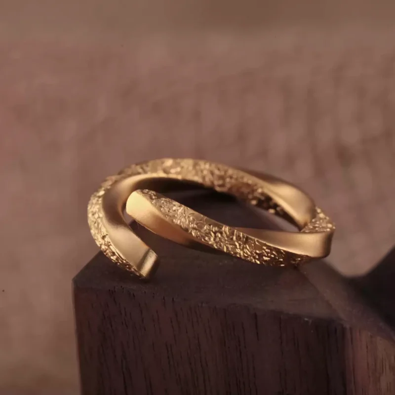 24k-gold-ring-AZK-7025-3 mobius gold wedding ring, hammered texture 24k gold ring, hand forged gold band