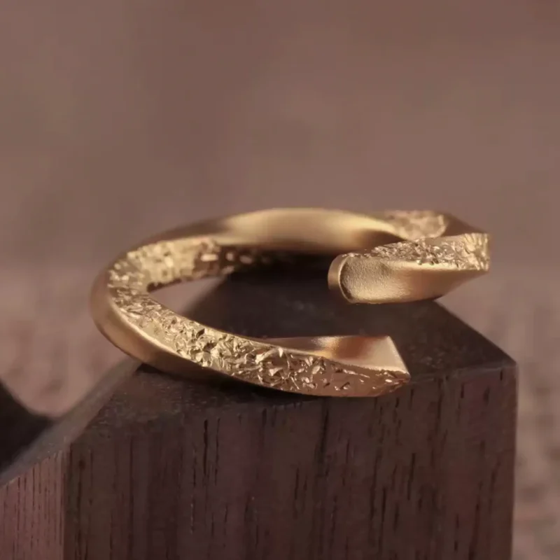 24k-gold-ring-AZK-7025-4 mobius gold wedding ring, hammered texture 24k gold ring, hand forged gold band