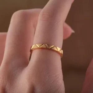 Modern Faceted 24K Gold Ring for Wedding & Gift 2 Faceted 24K Gold Ring, geometric gold wedding ring, 24k gold triangle pattern ring, hand forged faceted gold ring