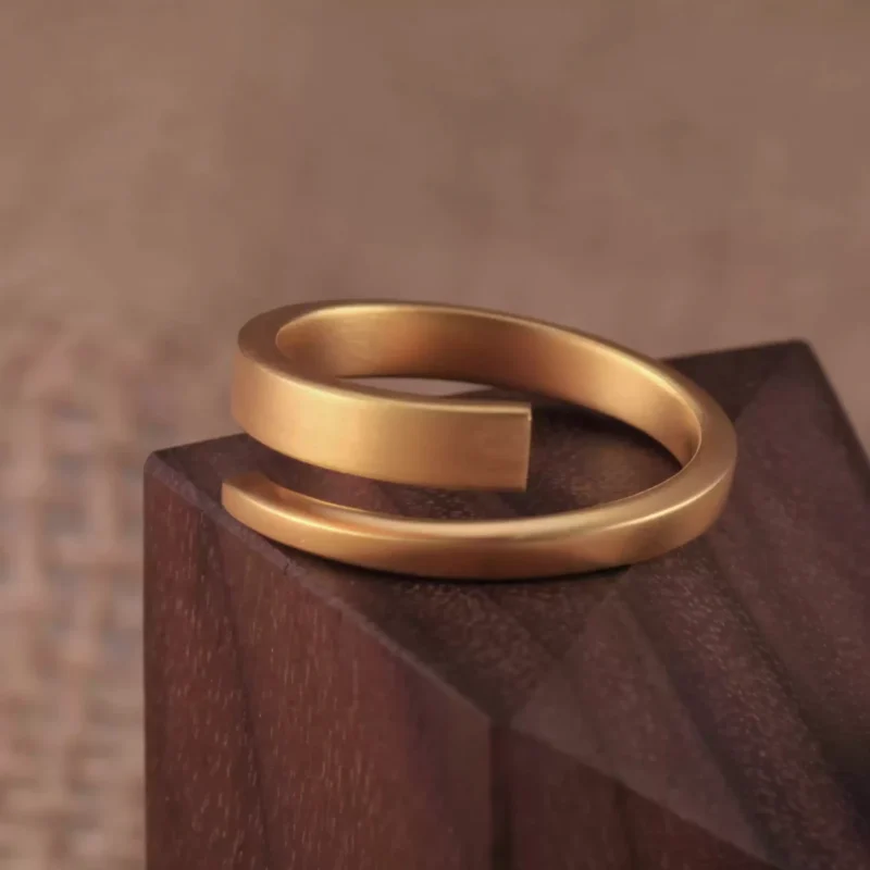 24k-gold-ring-AZK-7027-5 open end 24k gold ring, minimalist sculptural gold ring, hand forged gold wedding band