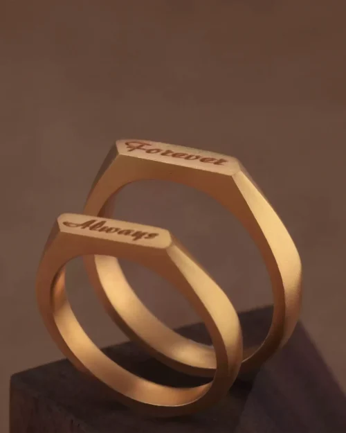 engraved gold ring, custom text gold ring, minimalist 24k gold ring