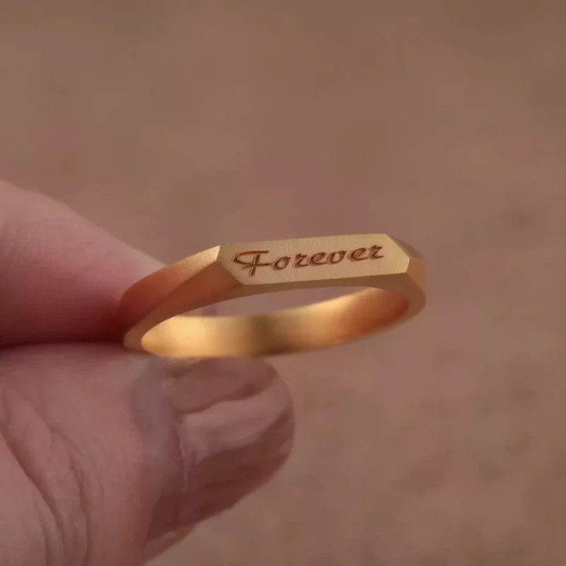 24k-gold-ring-AZK-7028-3 engraved gold ring, custom text gold ring, minimalist 24k gold ring