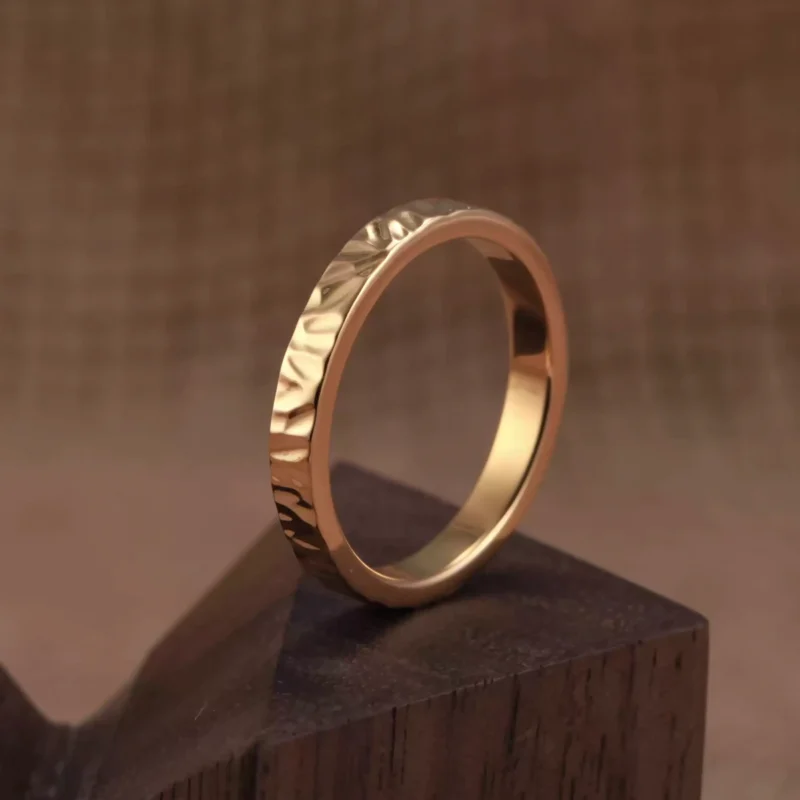24k-gold-ring-AZK-7030-1 Ripple texture 24K gold ring, minimalist gold wedding band, ripple gold ring, 24k solid gold couple ring