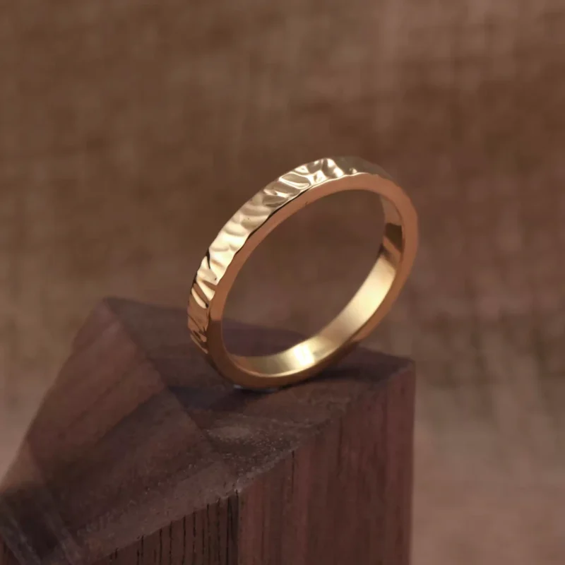 24k-gold-ring-AZK-7030-2 minimalist gold wedding band, ripple gold ring, 24k solid gold couple ring