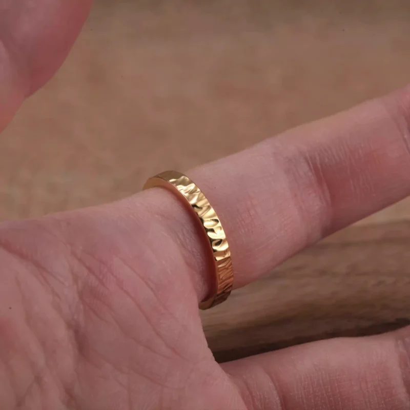 24k-gold-ring-AZK-7030-3 minimalist gold wedding band, ripple gold ring, 24k solid gold couple ring