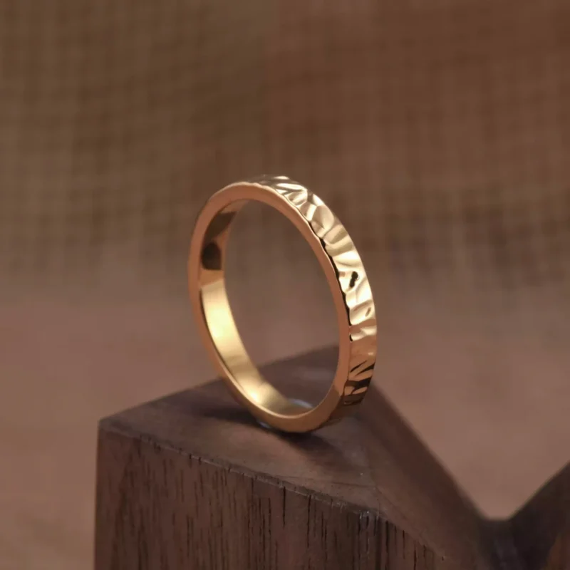 24k-gold-ring-AZK-7030-4 minimalist gold wedding band, ripple gold ring, 24k solid gold couple ring