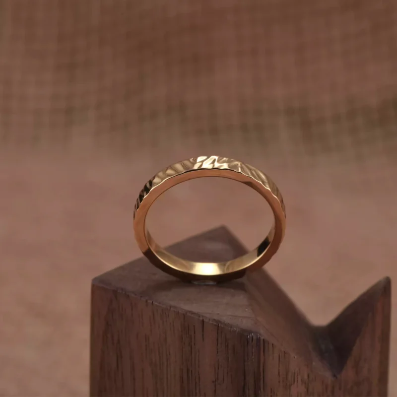 24k-gold-ring-AZK-7030-5 minimalist gold wedding band, ripple gold ring, 24k solid gold couple ring